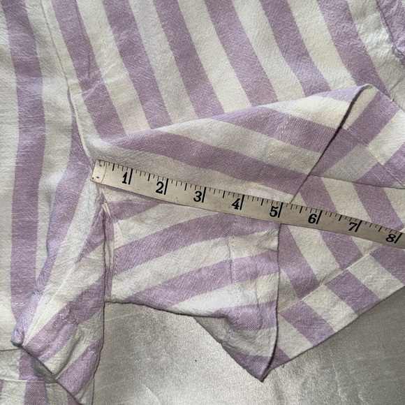 Old Navy Linen Everyday Shorts Lilac Stripe Notch Hem Mid Rise 5” Inseam Sz 2 - Picture 3 of 10